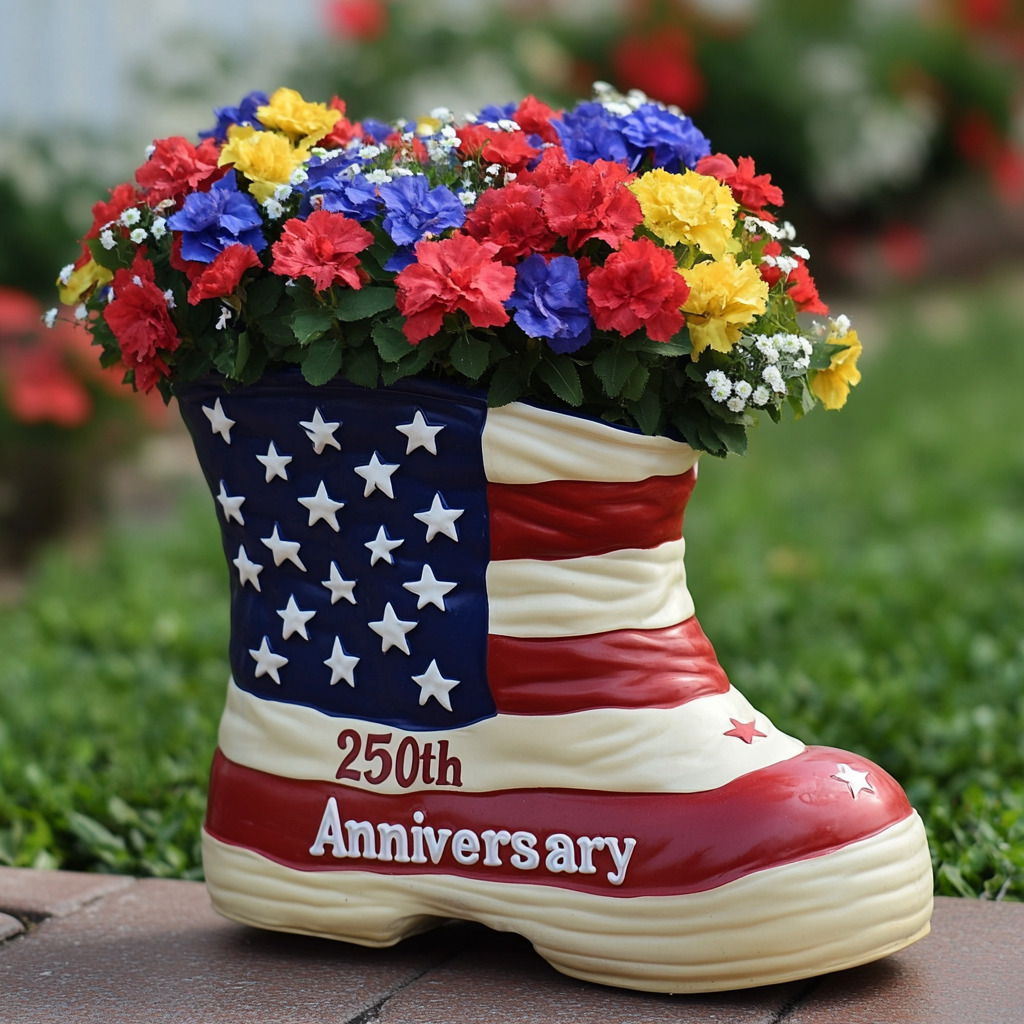 Celebrate 250 Years of Freedom with the Patriotic American Flag Boot Planter
