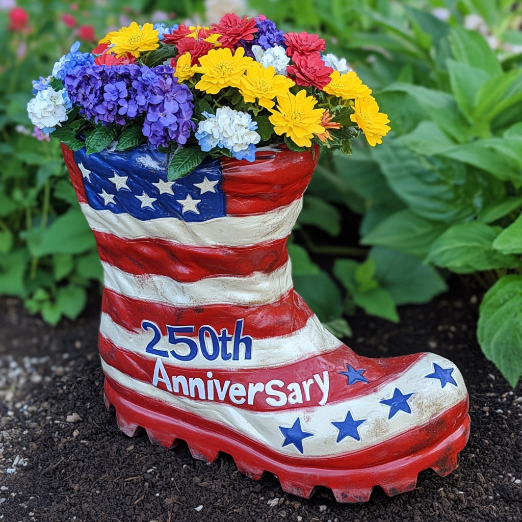 Celebrate 250 Years of Freedom with the Patriotic American Flag Boot Planter