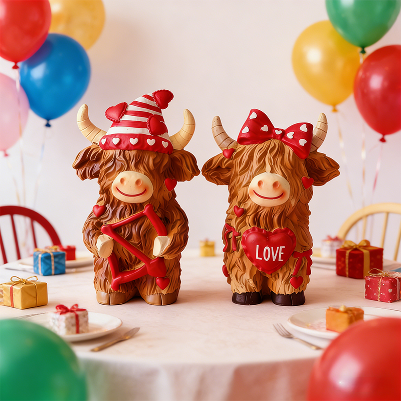 Valentine's Day Highland Cow Couple Figurines