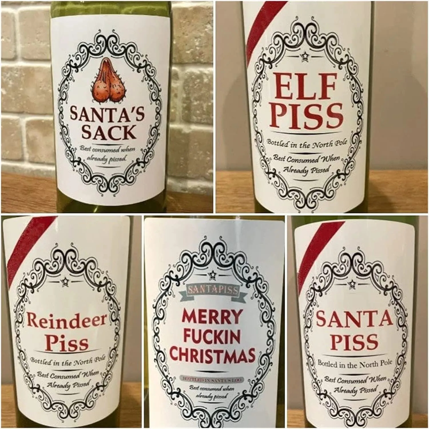 🎄🍷Christmas Funny Novelty Bottle Labels（Set of 5）