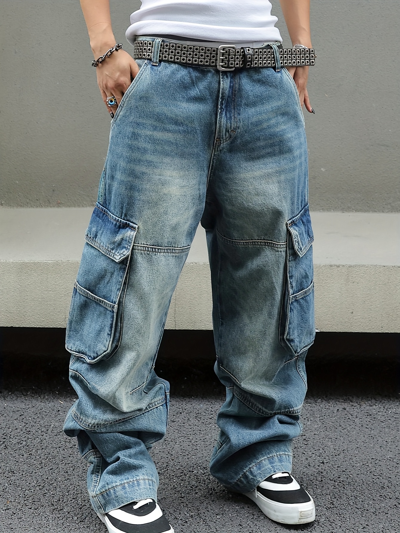 Vintage Washed Blue Cargo Baggy Jeans