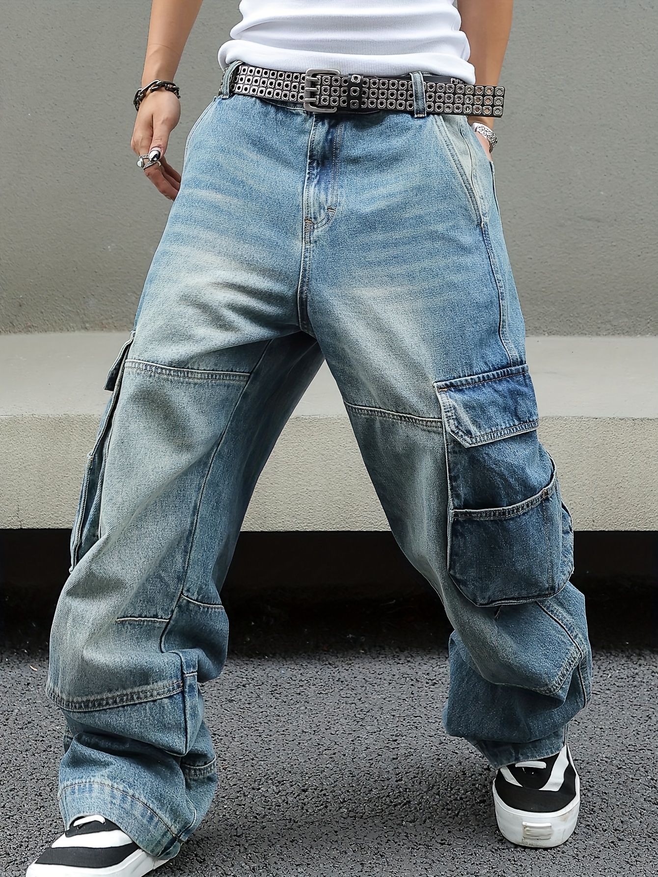 Vintage Washed Blue Cargo Baggy Jeans