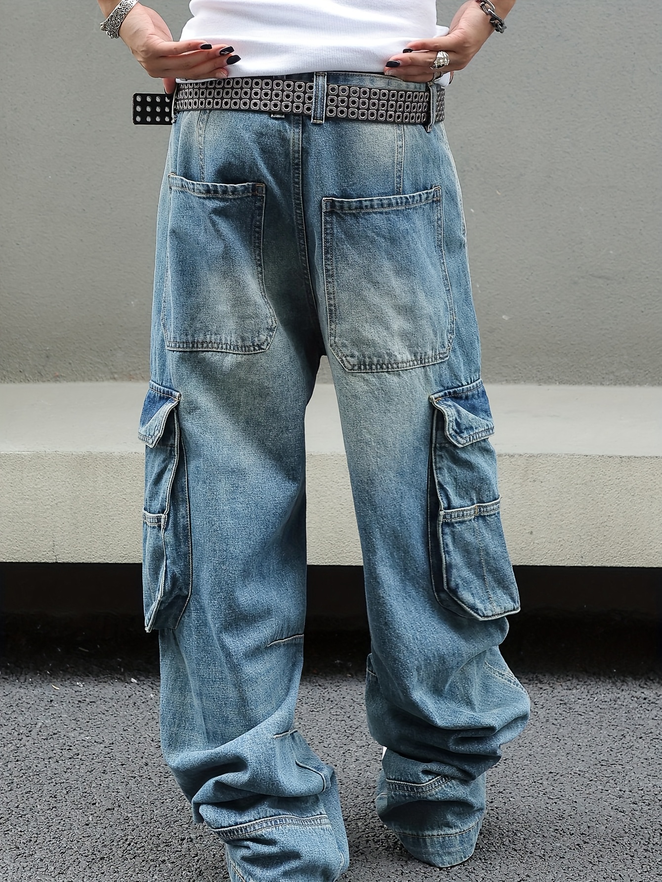 Vintage Washed Blue Cargo Baggy Jeans