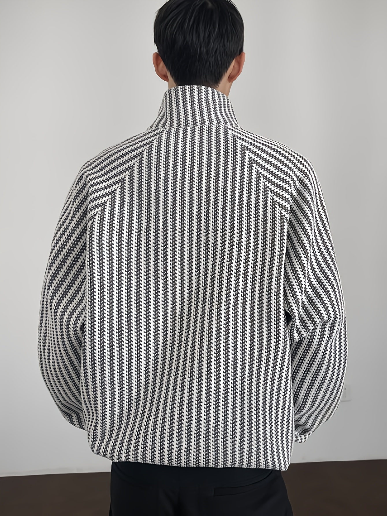 Black & White Houndstooth Half-Zip High-Neck Pullover