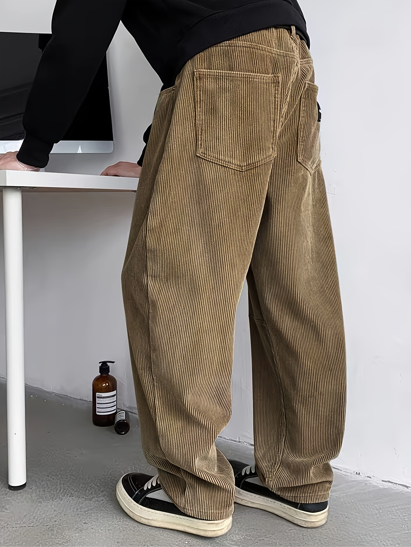 Khaki Thick Corduroy Baggy Wide-Leg Pants