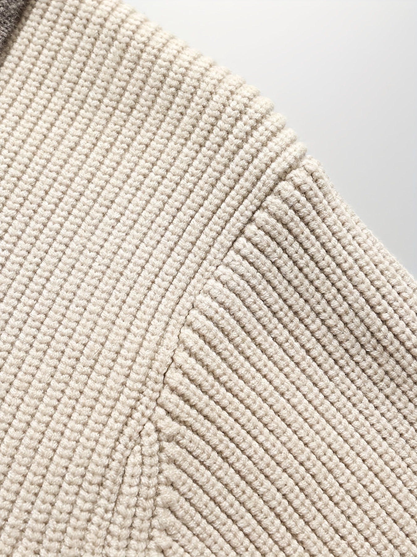 Beige & Grey Contrast Collar Waffle-Knit Cardigan