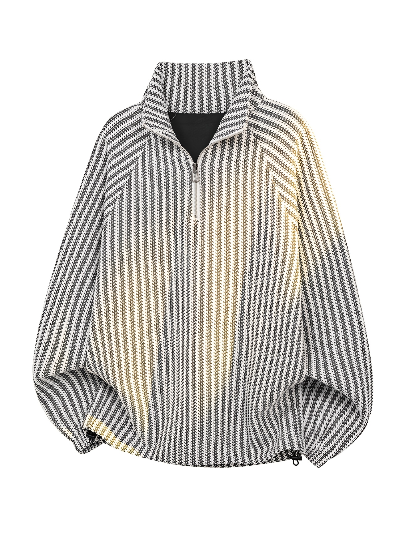 Black & White Houndstooth Half-Zip High-Neck Pullover