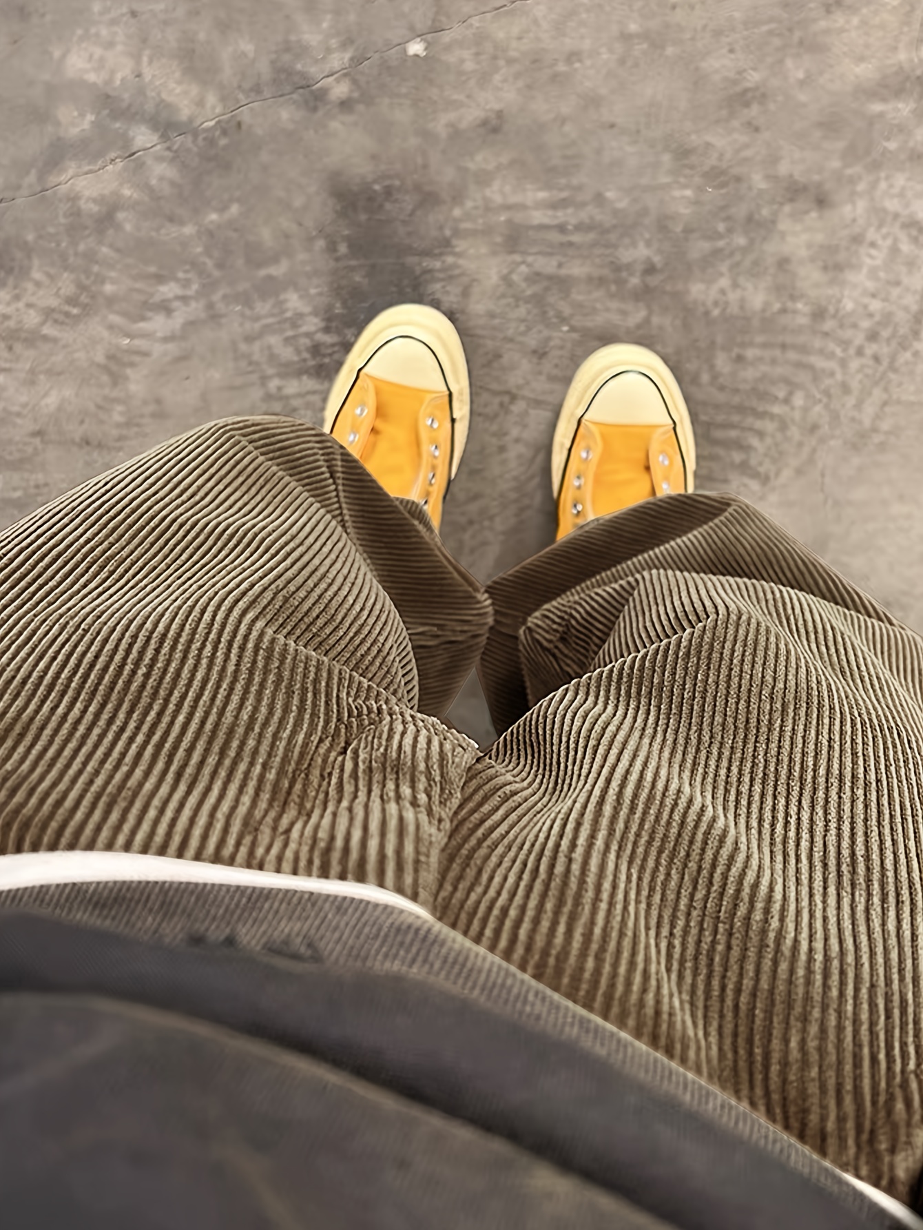 Khaki Thick Corduroy Baggy Wide-Leg Pants