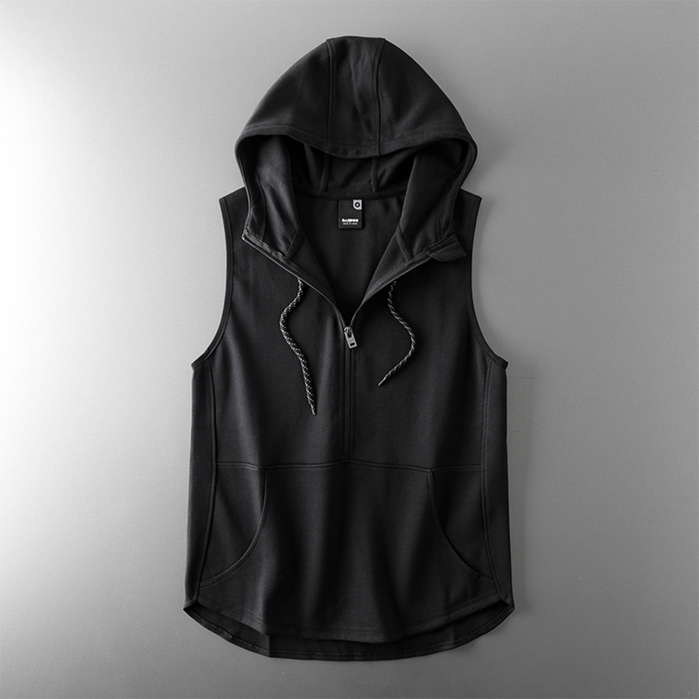 Men's Sporty Sleeveless Cardigan with Hood