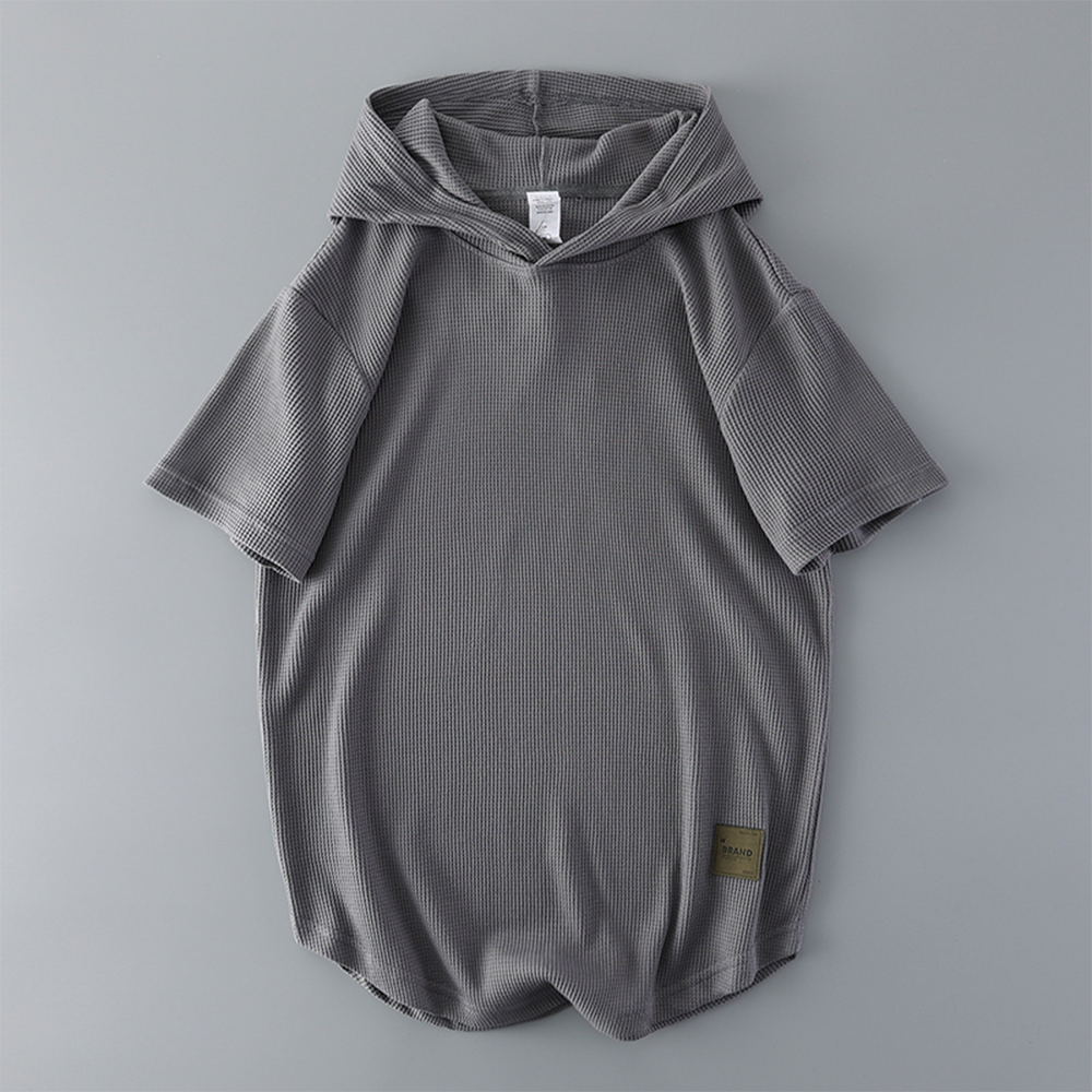 Waffle Knit Hooded Short Sleeve T-Shirt