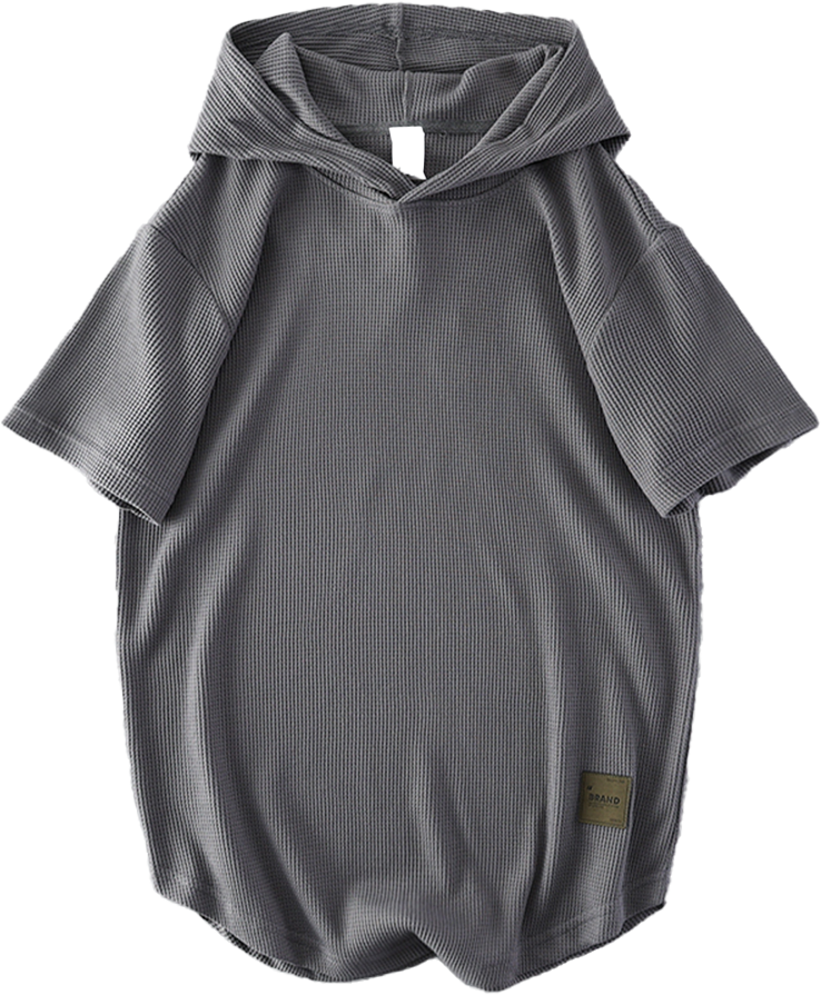 Waffle Knit Hooded Short Sleeve T-Shirt