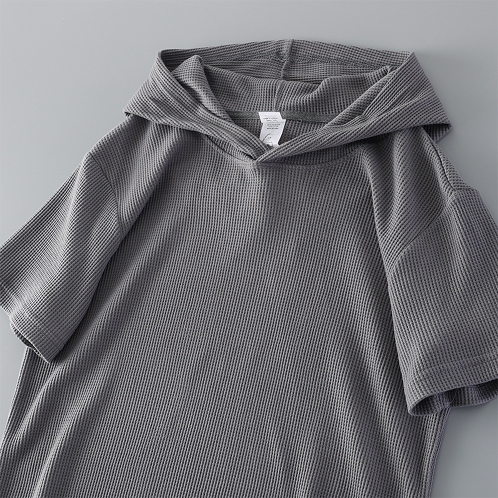 Waffle Knit Hooded Short Sleeve T-Shirt