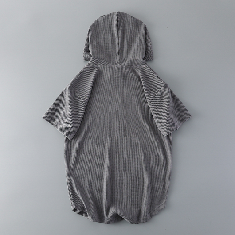 Waffle Knit Hooded Short Sleeve T-Shirt