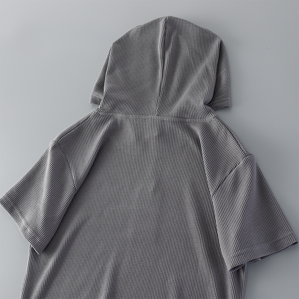 Waffle Knit Hooded Short Sleeve T-Shirt