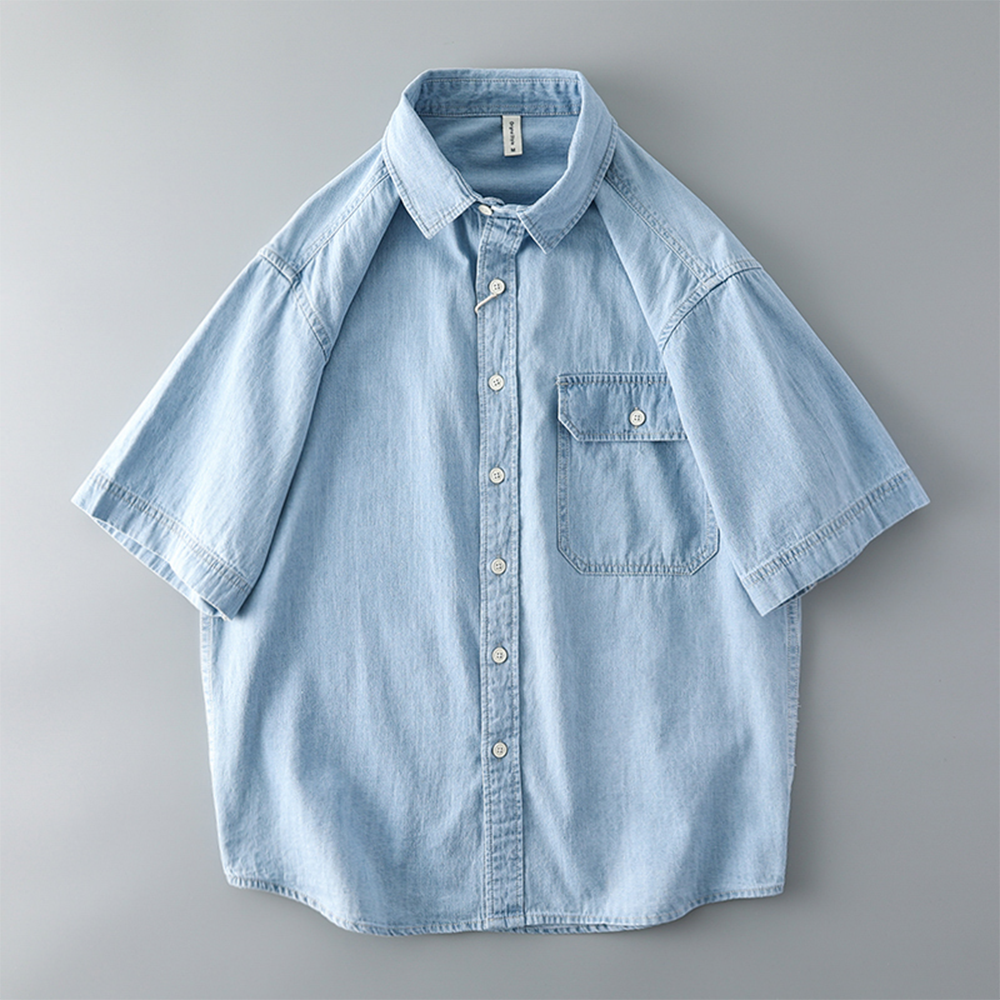 Cotton Washed Denim Shirt - Thin and Short Sleeve