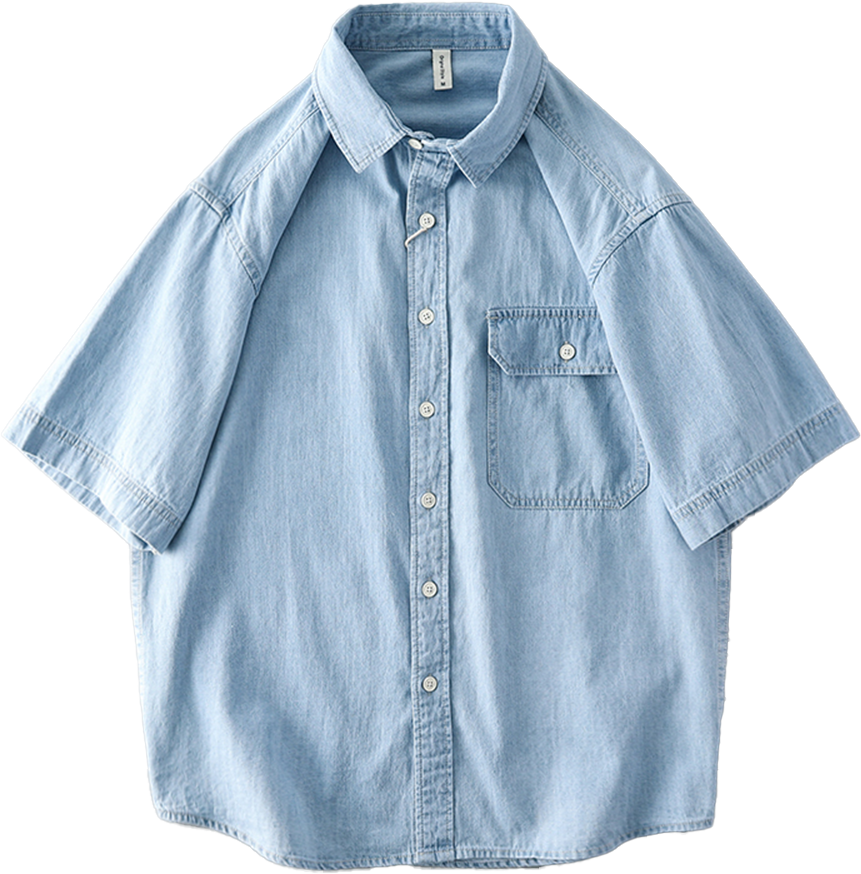 Cotton Washed Denim Shirt - Thin and Short Sleeve