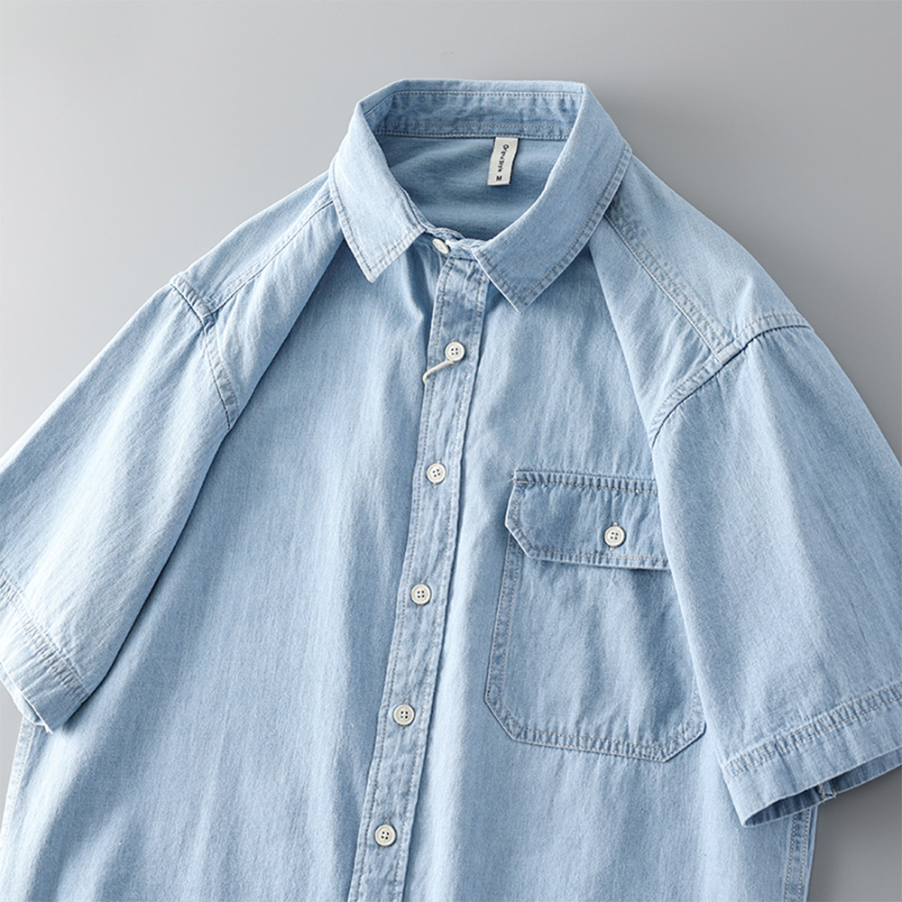 Cotton Washed Denim Shirt - Thin and Short Sleeve
