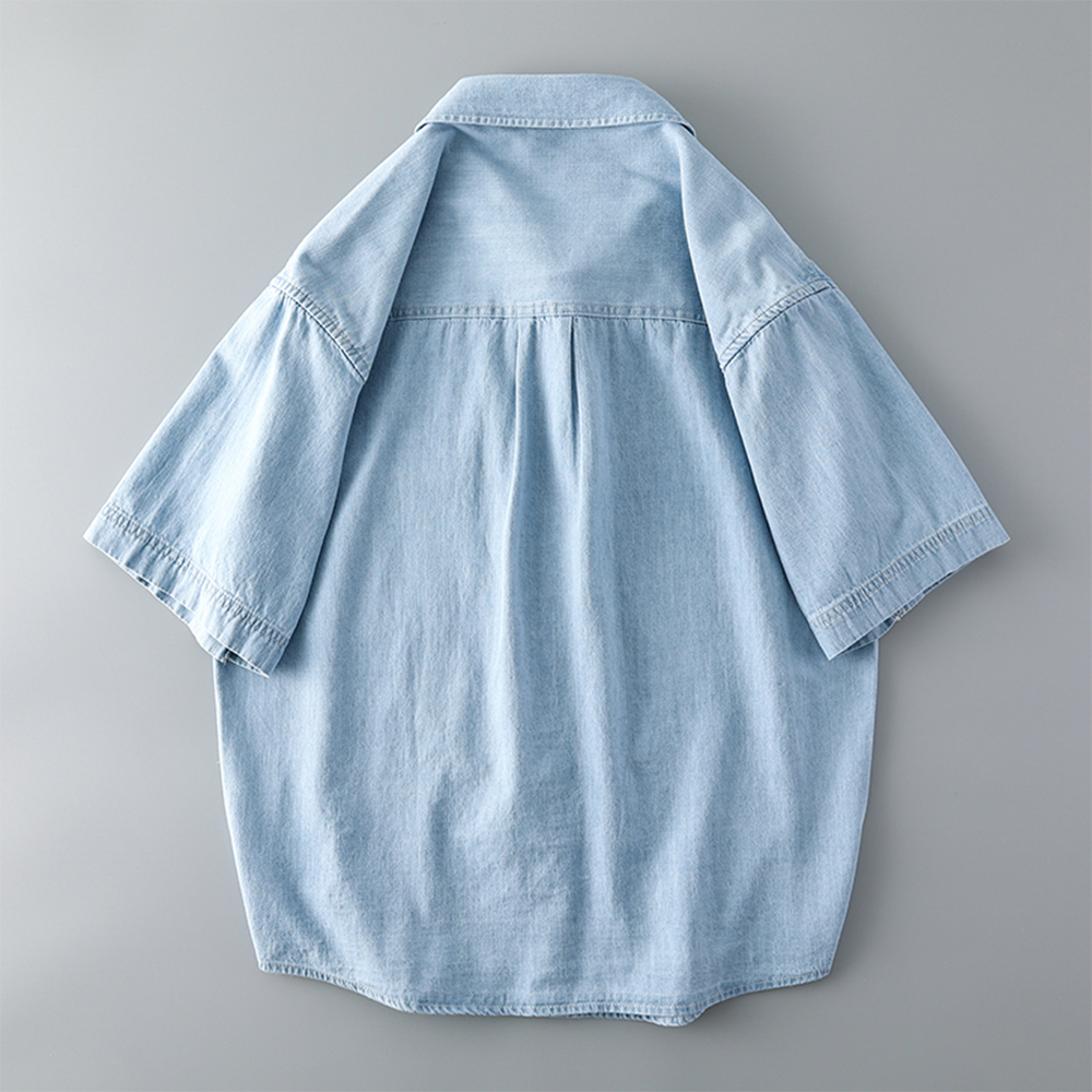 Cotton Washed Denim Shirt - Thin and Short Sleeve