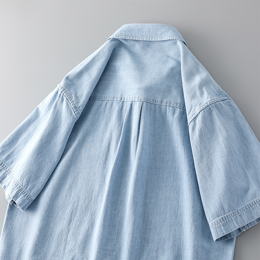 Cotton Washed Denim Shirt - Thin and Short Sleeve