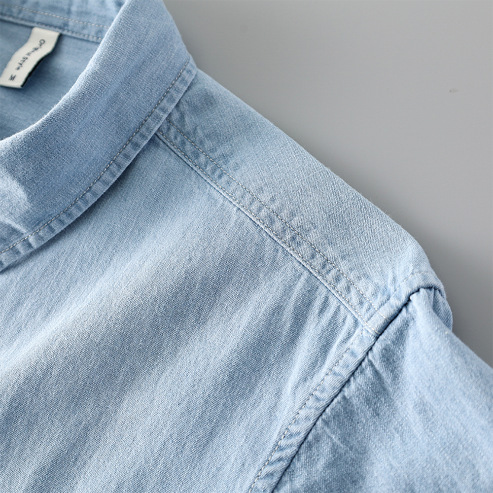 Cotton Washed Denim Shirt - Thin and Short Sleeve