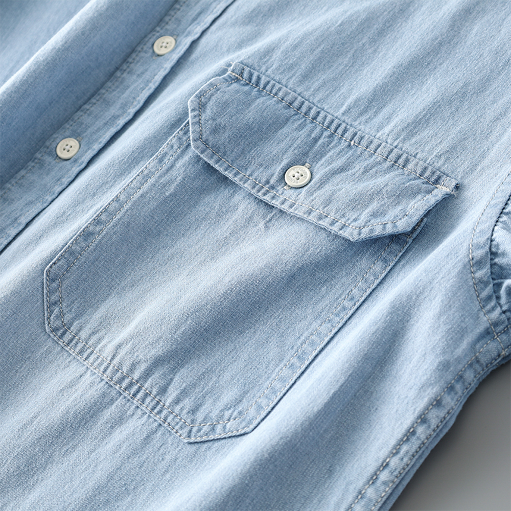 Cotton Washed Denim Shirt - Thin and Short Sleeve