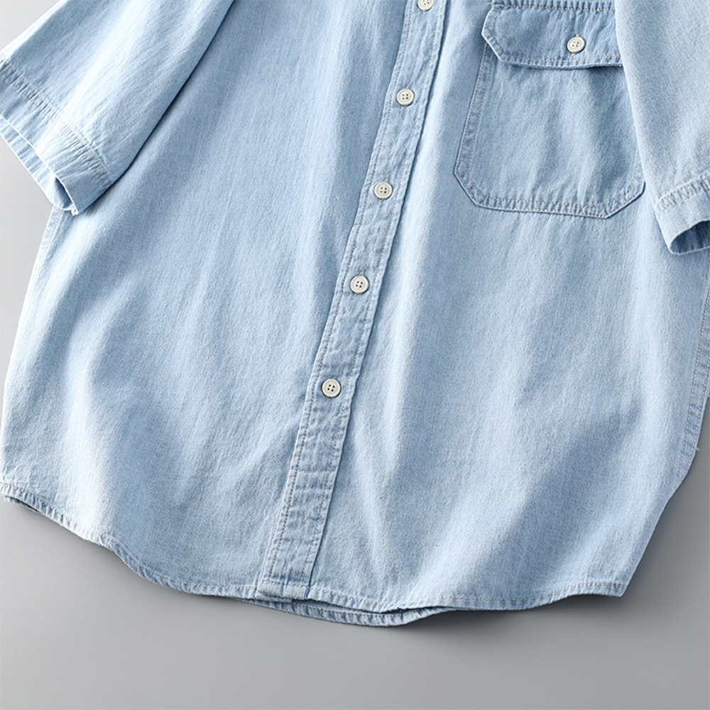 Cotton Washed Denim Shirt - Thin and Short Sleeve