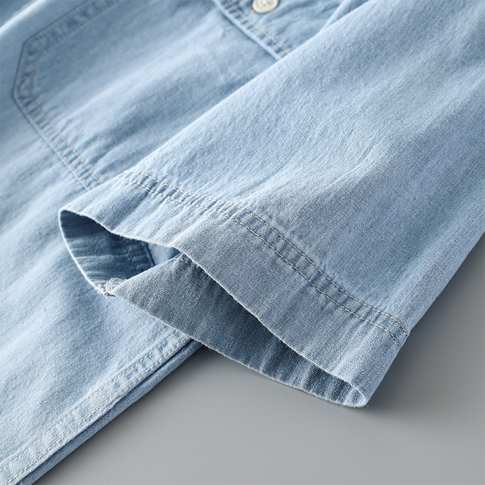 Cotton Washed Denim Shirt - Thin and Short Sleeve