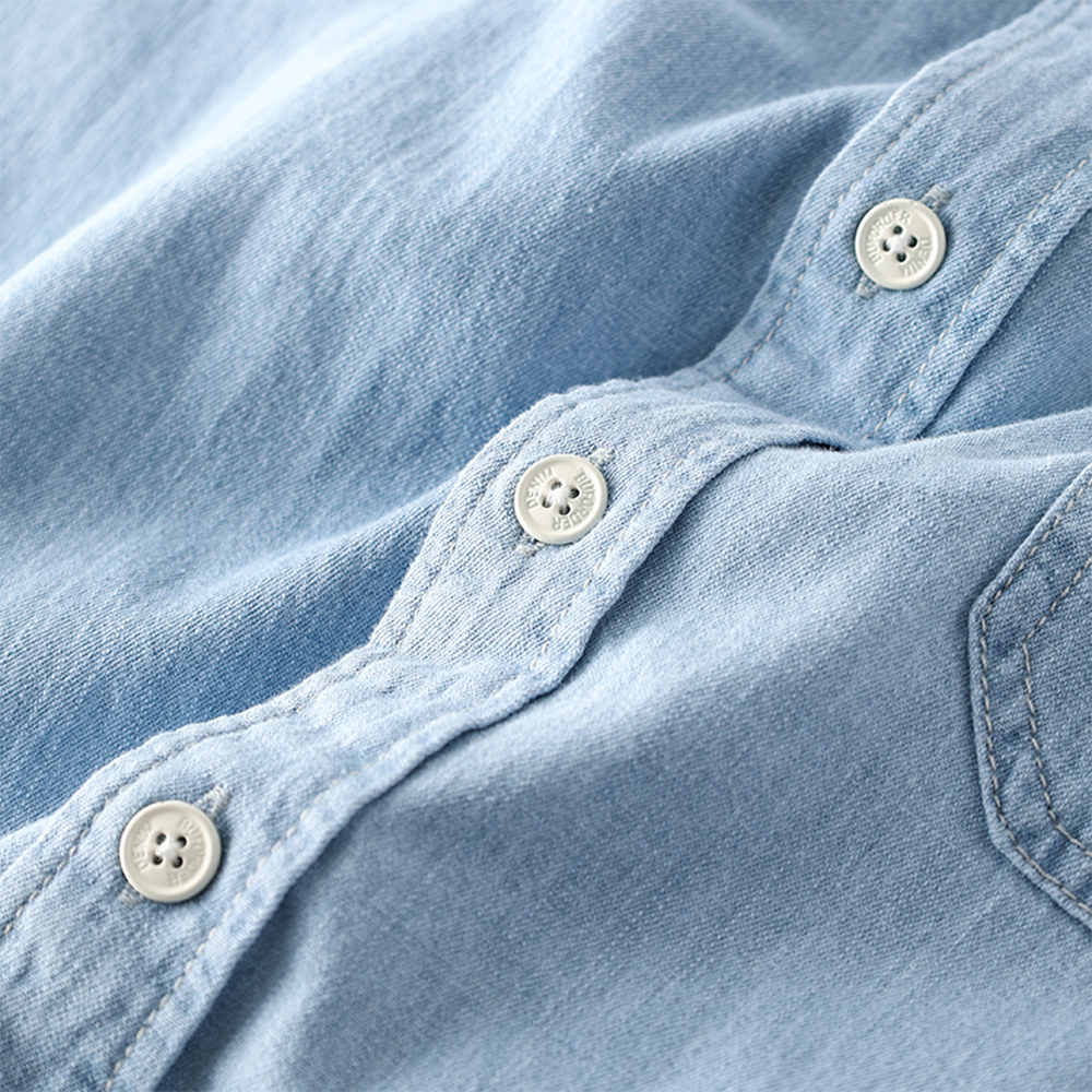 Cotton Washed Denim Shirt - Thin and Short Sleeve