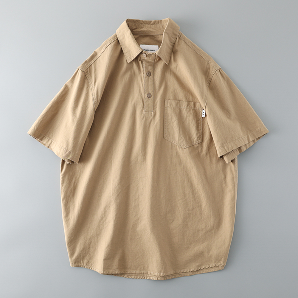 Half-placket Cotton Shirt - Lightweight Summer Dress Shirt