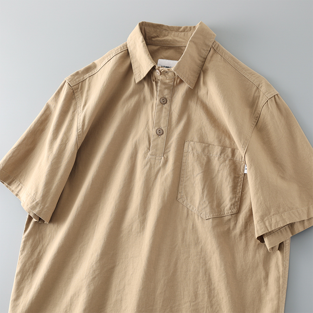 Half-placket Cotton Shirt - Lightweight Summer Dress Shirt