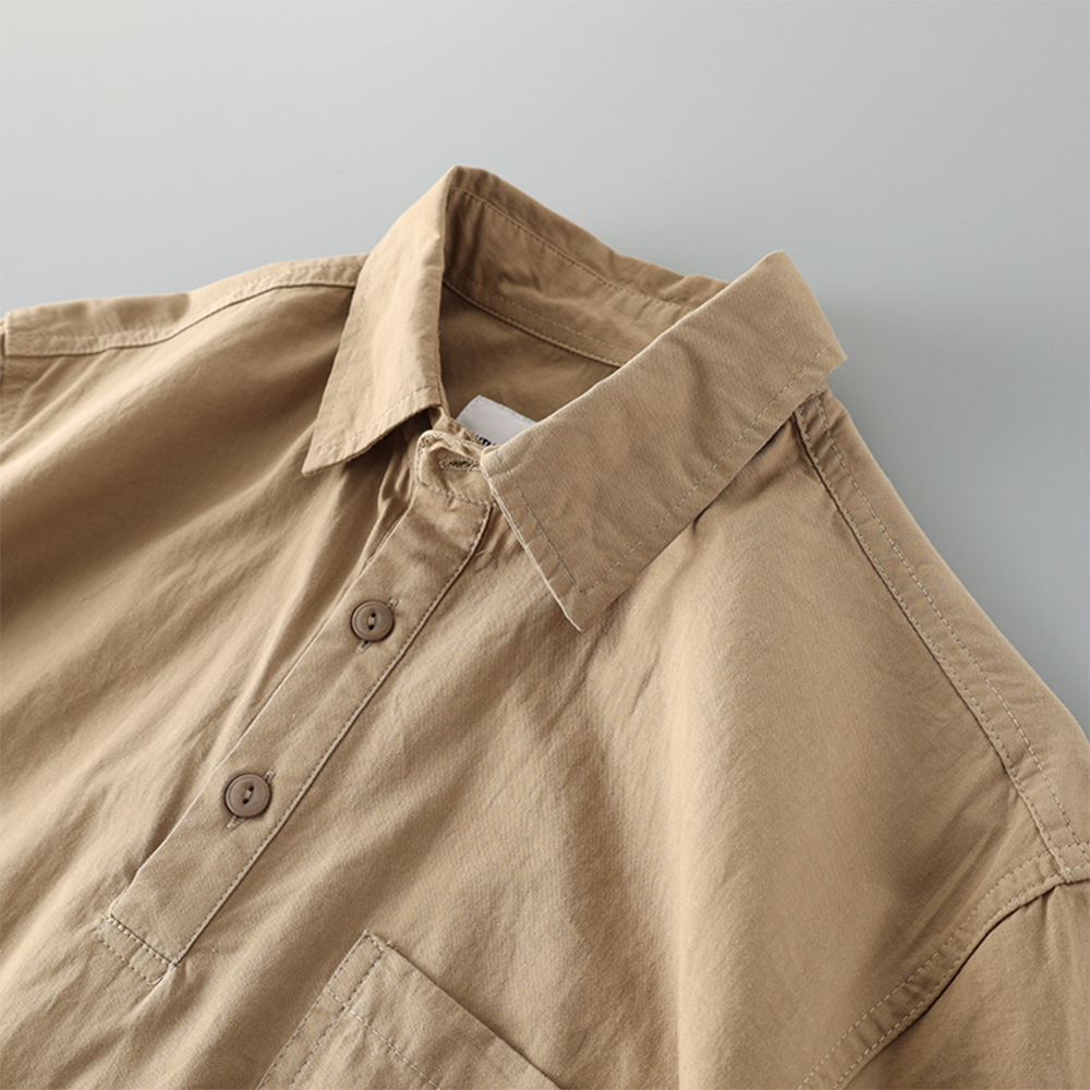 Half-placket Cotton Shirt - Lightweight Summer Dress Shirt