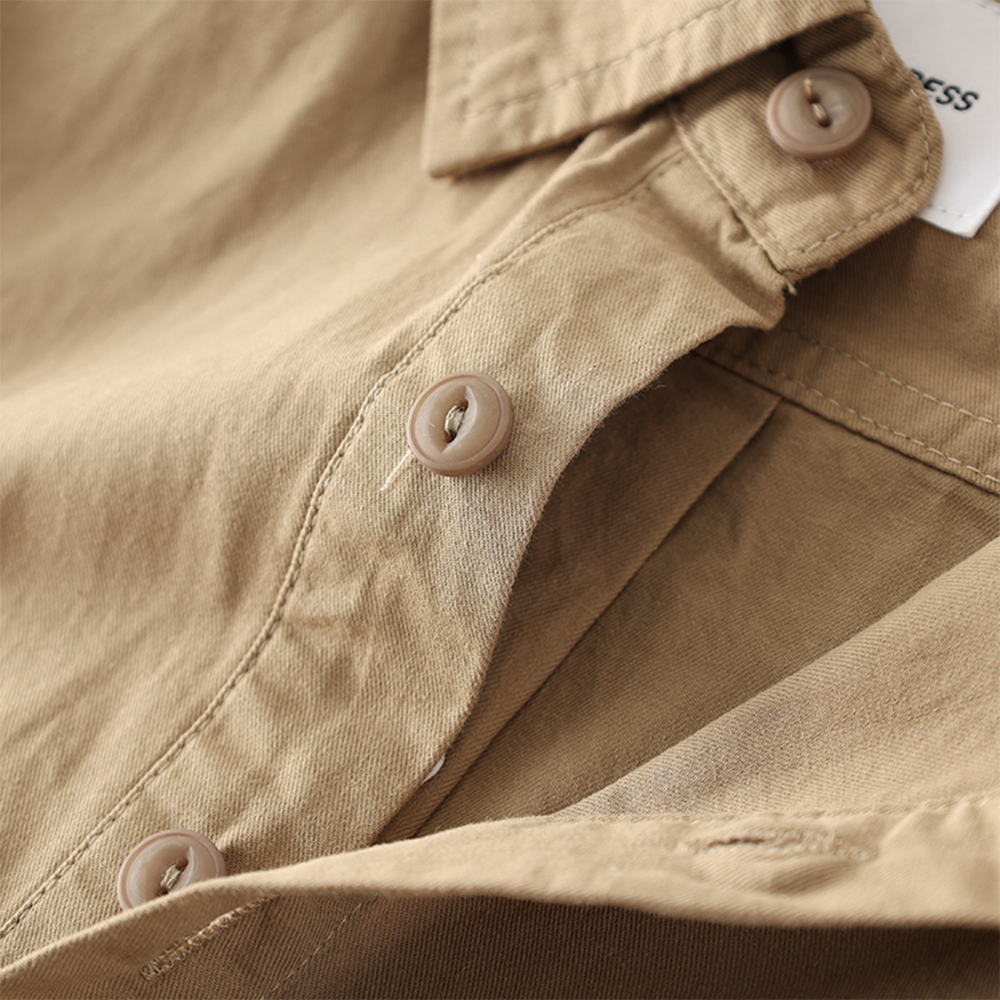 Half-placket Cotton Shirt - Lightweight Summer Dress Shirt