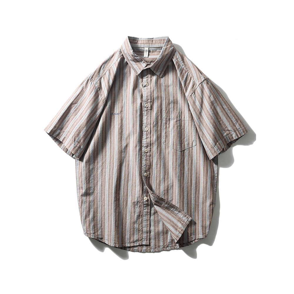 Men's Short Sleeve Striped Cotton Casual Shirt