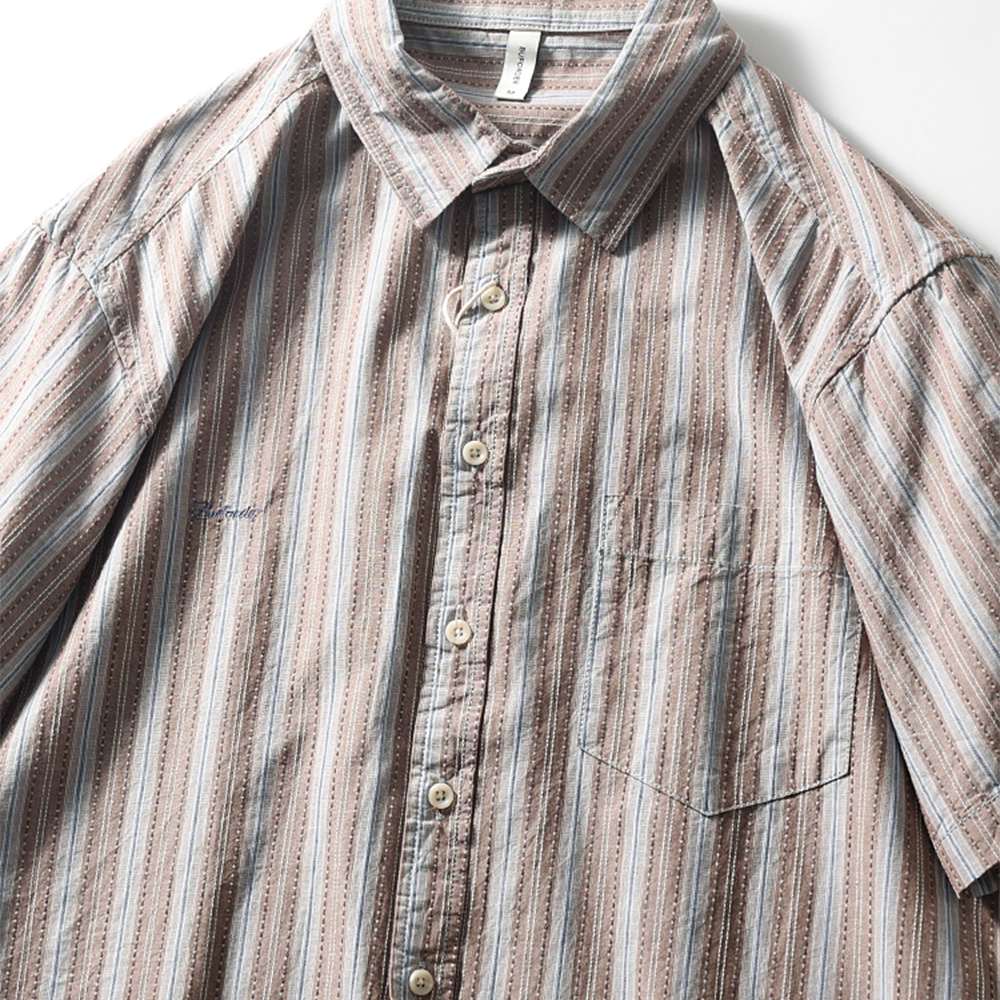 Men's Short Sleeve Striped Cotton Casual Shirt