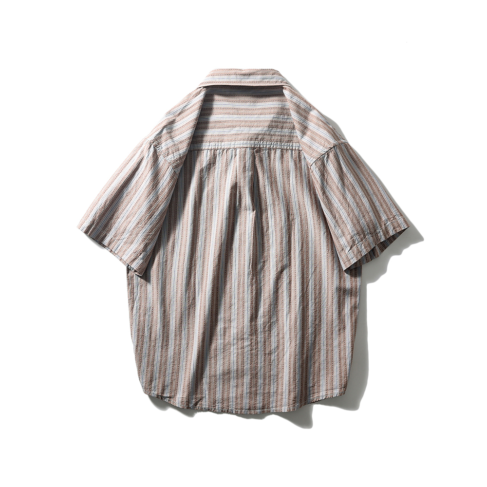 Men's Short Sleeve Striped Cotton Casual Shirt