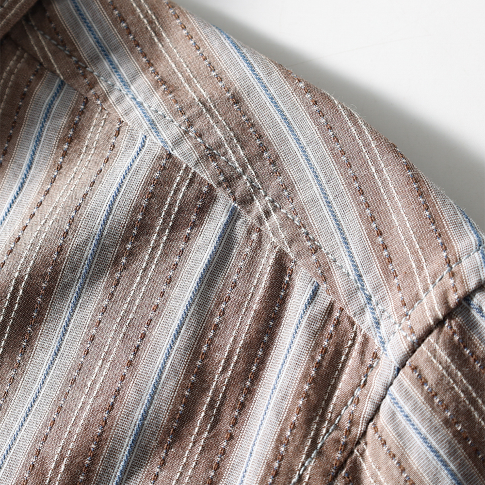 Men's Short Sleeve Striped Cotton Casual Shirt