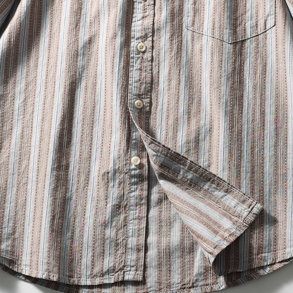 Men's Short Sleeve Striped Cotton Casual Shirt