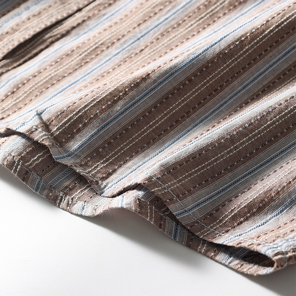 Men's Short Sleeve Striped Cotton Casual Shirt