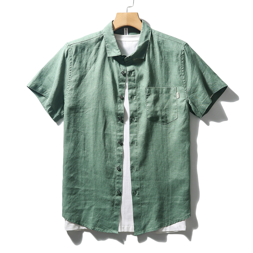 Pure Linen Short-Sleeve Shirt, Loose Fit Jacket