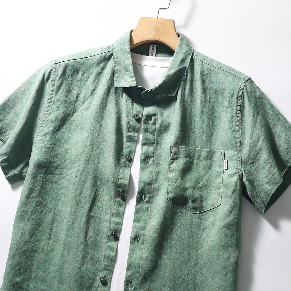 Pure Linen Short-Sleeve Shirt, Loose Fit Jacket