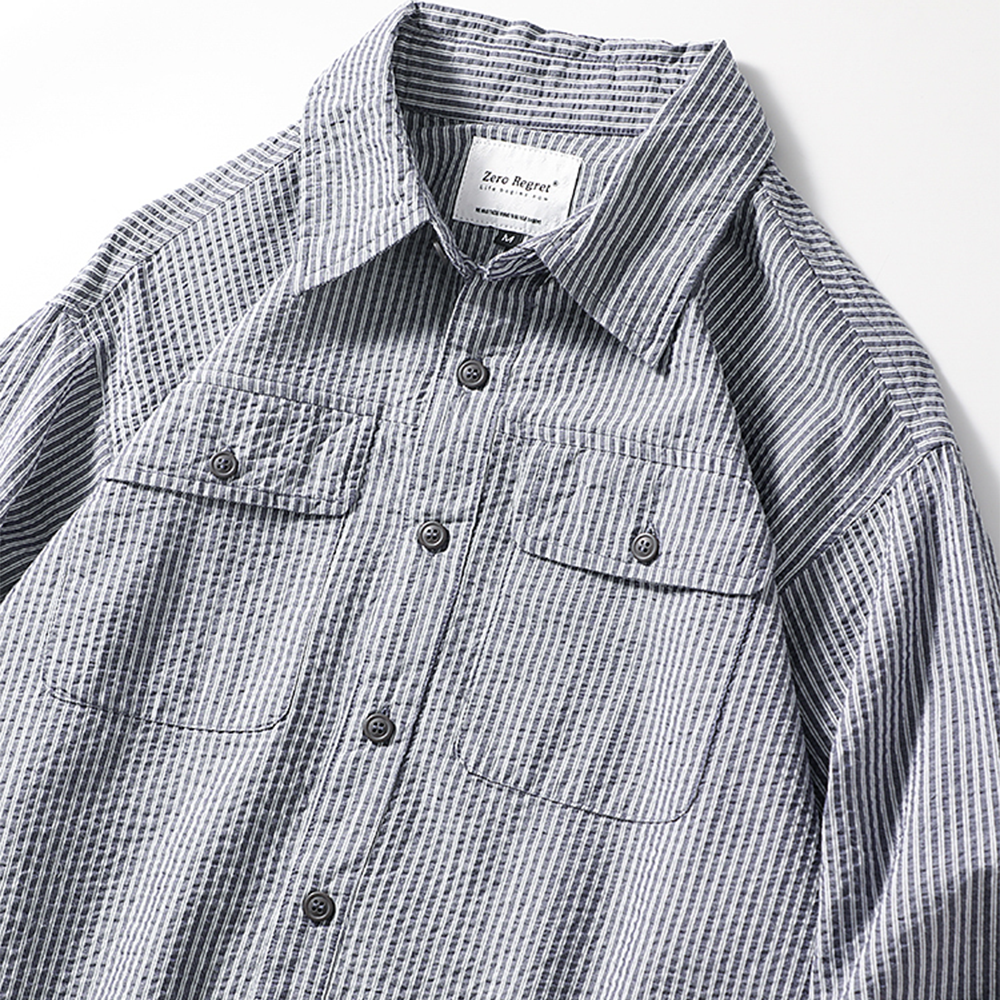 Seersucker Cotton Striped Workwear Shirt