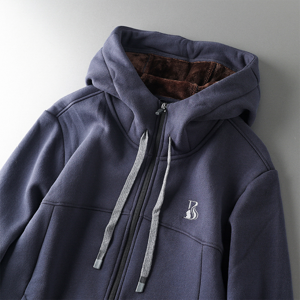 Thickened Hooded Zipper Sweatshirt with Fleece Lining