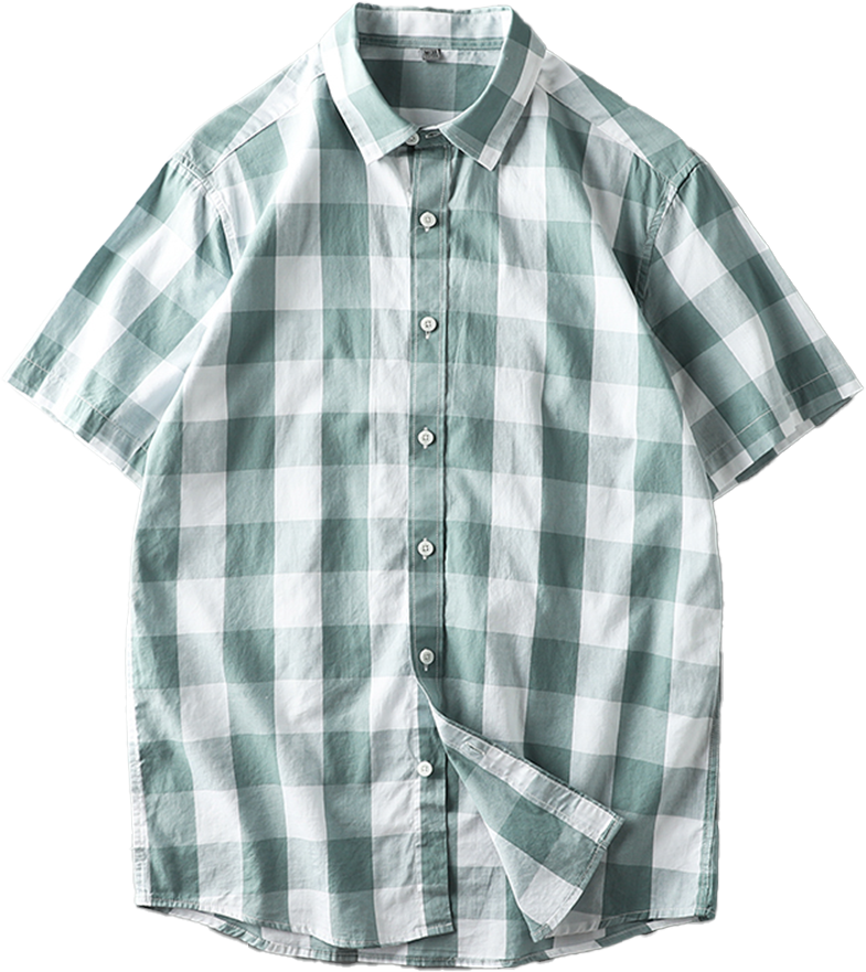 Checkered Shirt Men Summer Thin Cotton Semi-Sleeve Shirt