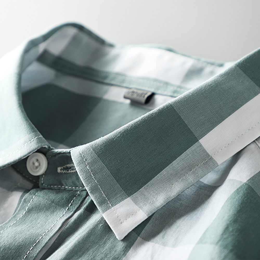 Checkered Shirt Men Summer Thin Cotton Semi-Sleeve Shirt