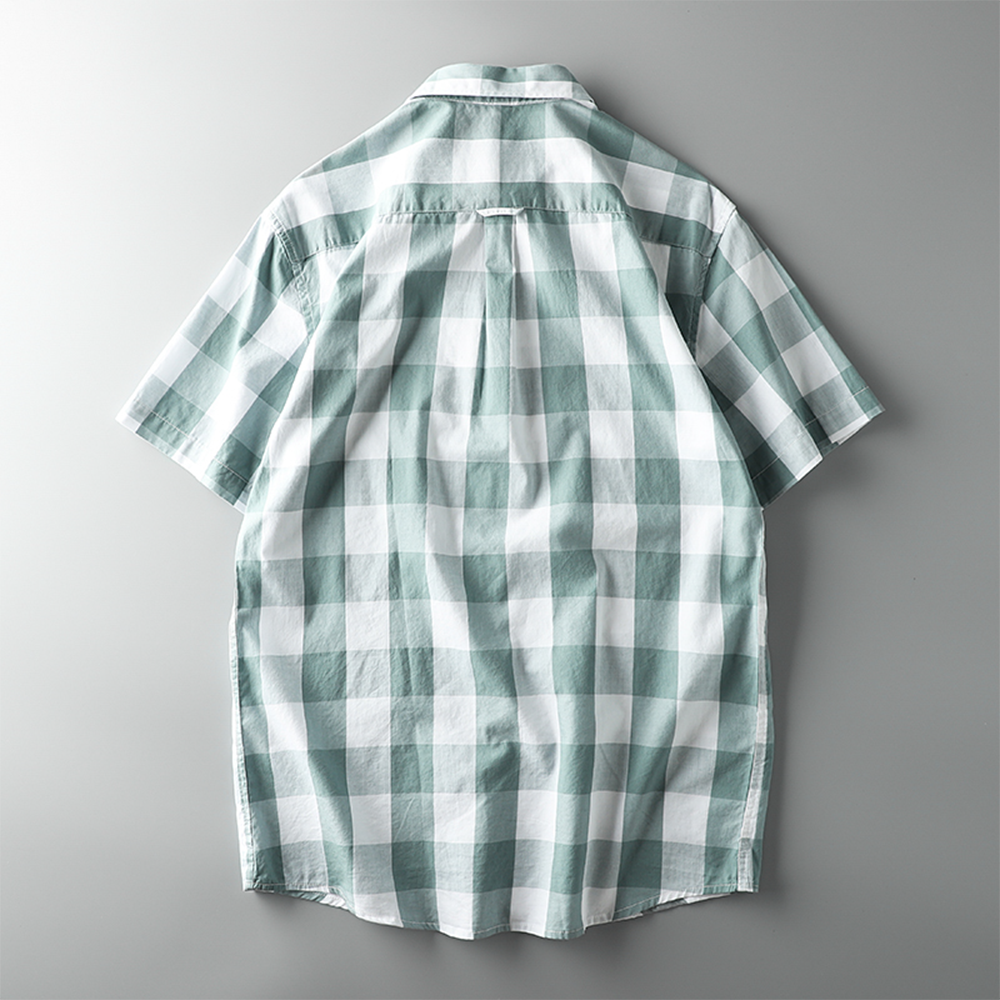 Checkered Shirt Men Summer Thin Cotton Semi-Sleeve Shirt