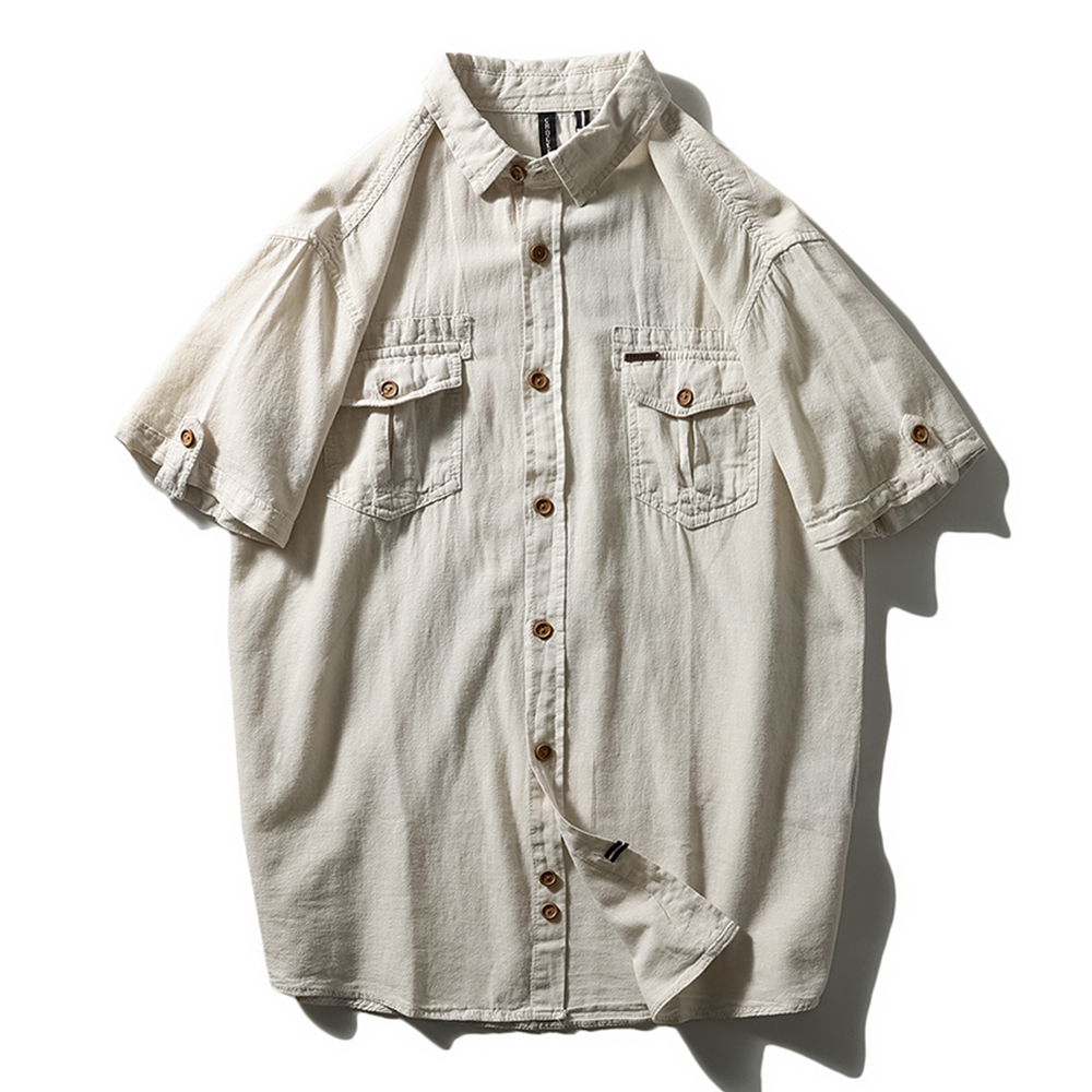 Men's Short-Sleeve Summer Loose Linen Shirt