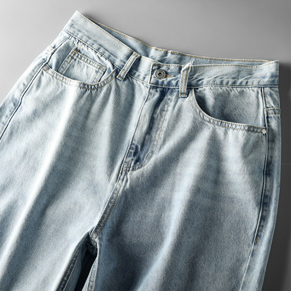 Men's Summer Straight Jeans 9/10 Length Casual Pants