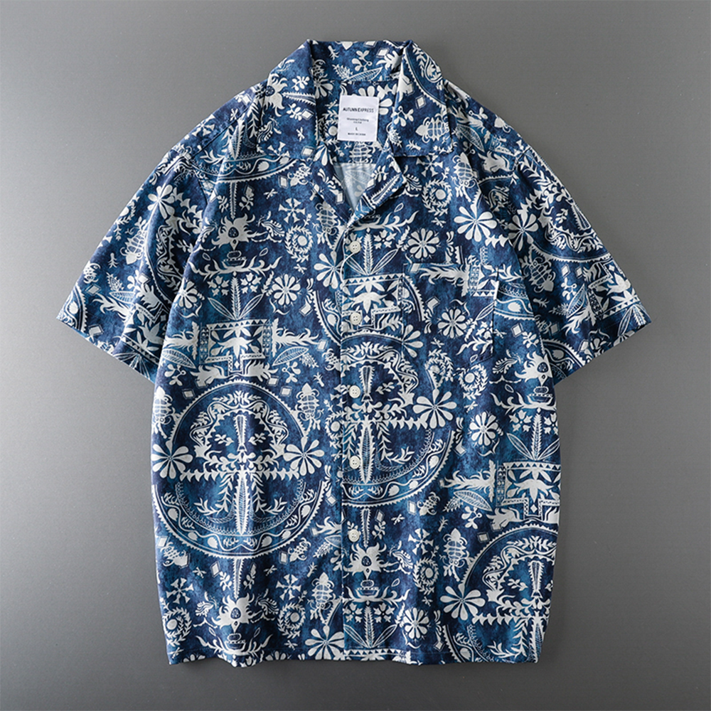 Bohemian Shirt with Cuban Collar Floral Blouse