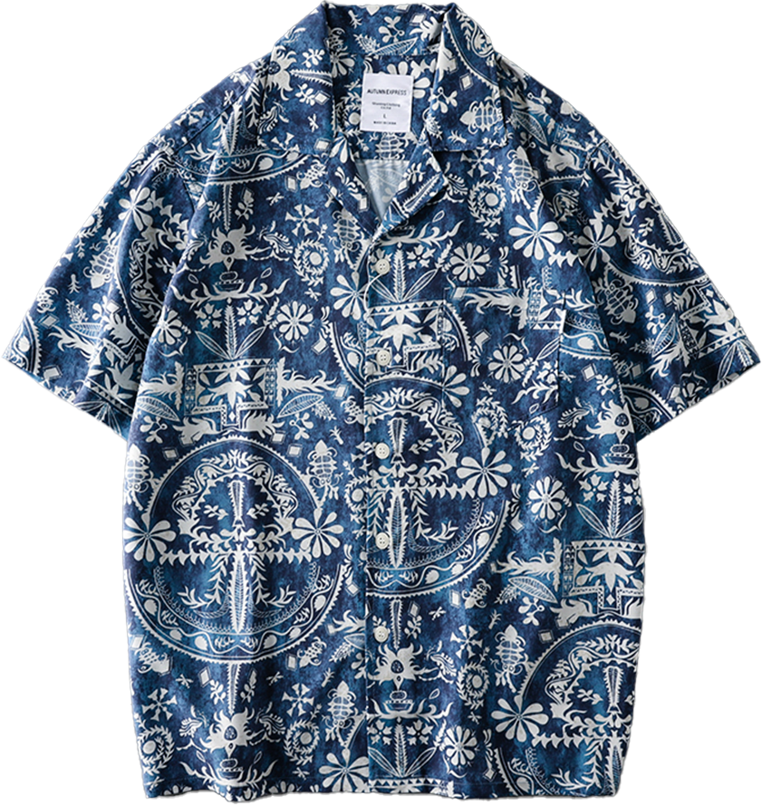 Bohemian Shirt with Cuban Collar Floral Blouse