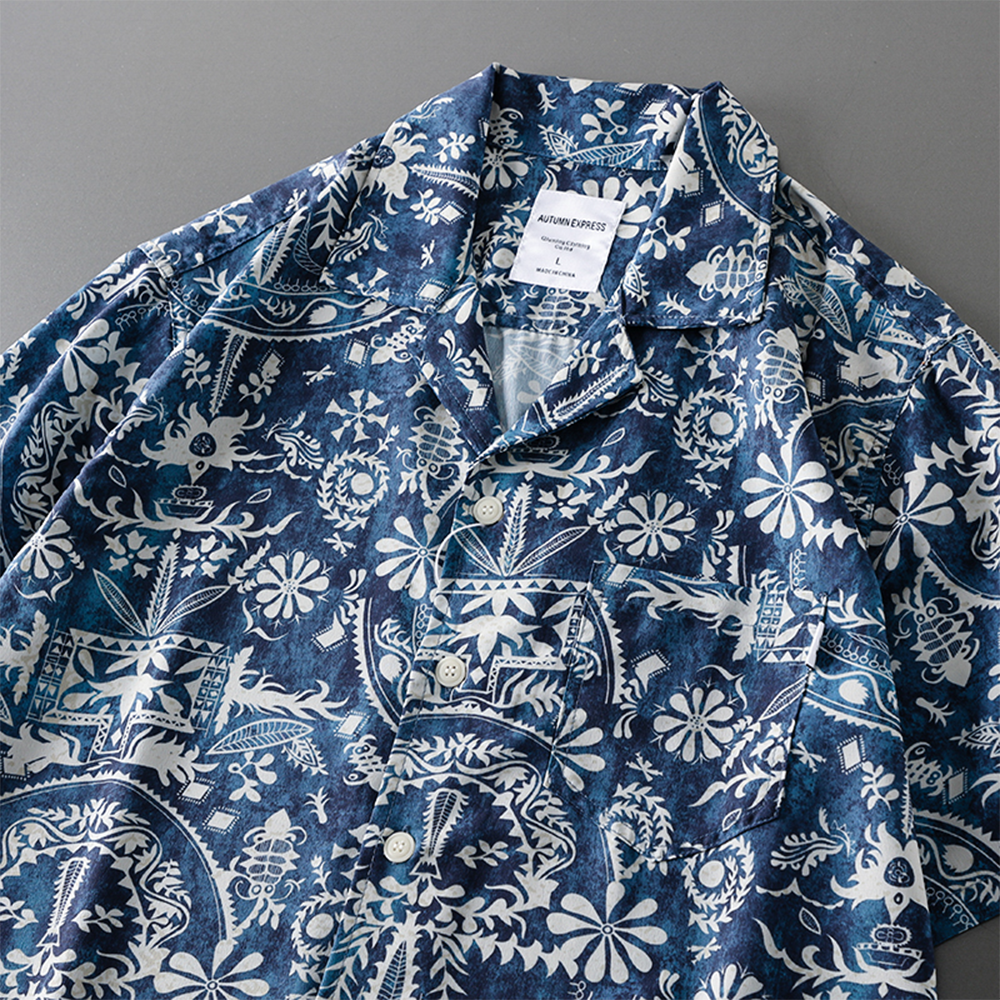 Bohemian Shirt with Cuban Collar Floral Blouse